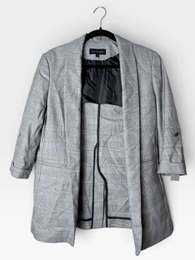 Wardrobe Women's Plaid Blazer Size Small Grey Striped Quarter Sleeve (M)